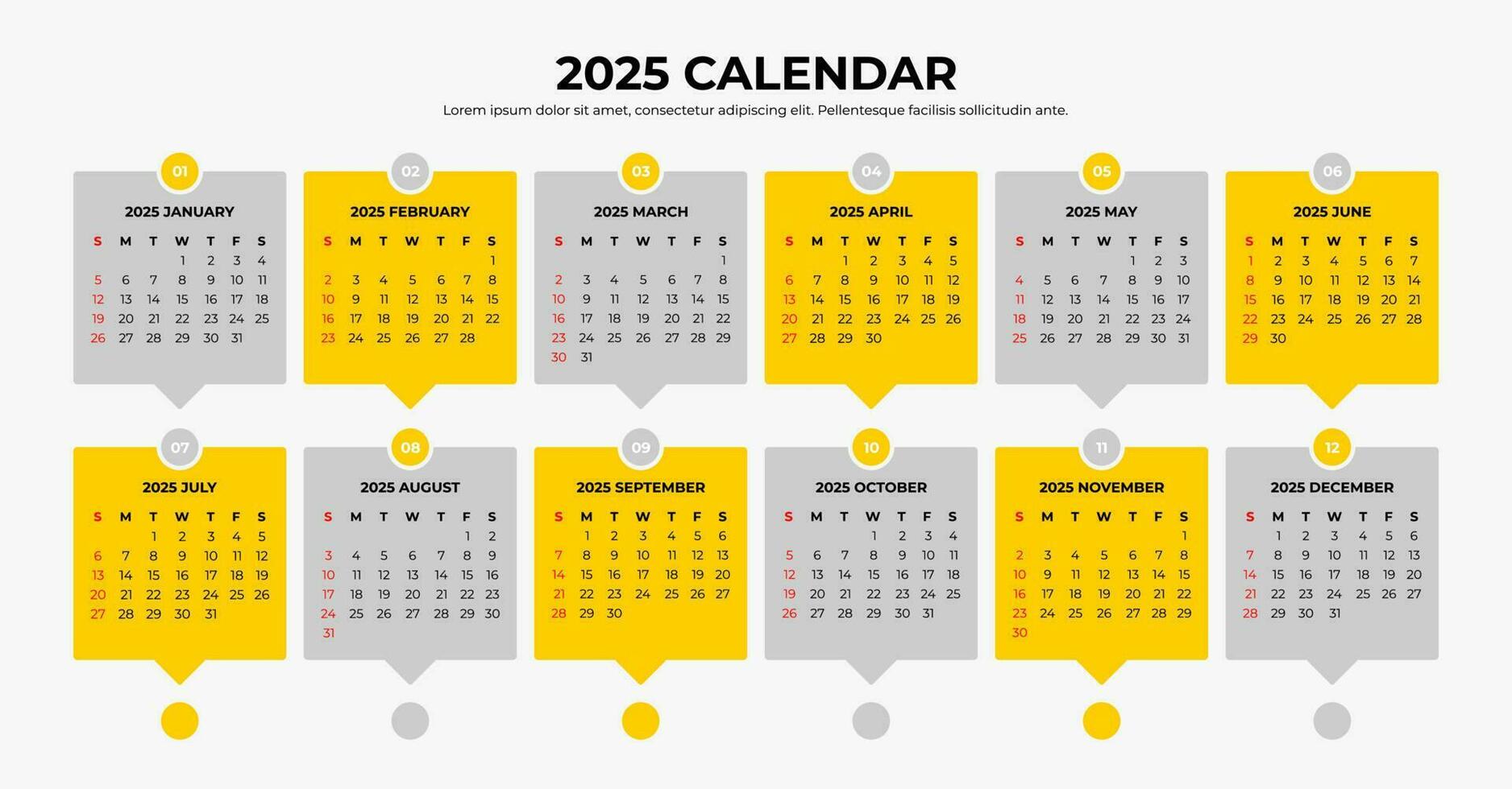 2025 calendrier modèle vecteur