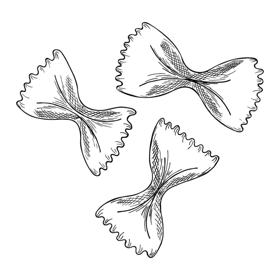 italien farfalle Pâtes. dessiné à la main esquisser dans le style de gravure. traditions de italien cuisine. pour menu conception, emballage, etc. vecteur dessin isolé sur une blanc Contexte