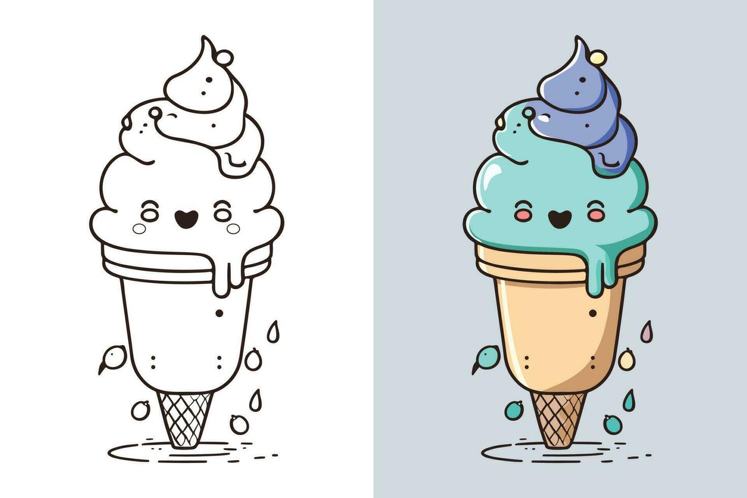 mignonne la glace crème dessin animé ligne art vecteur icône illustration, nourriture boisson plat dessin animé concept pro vecteur, la glace crème dessin animé, la glace crème cône, dessin animé la glace crème