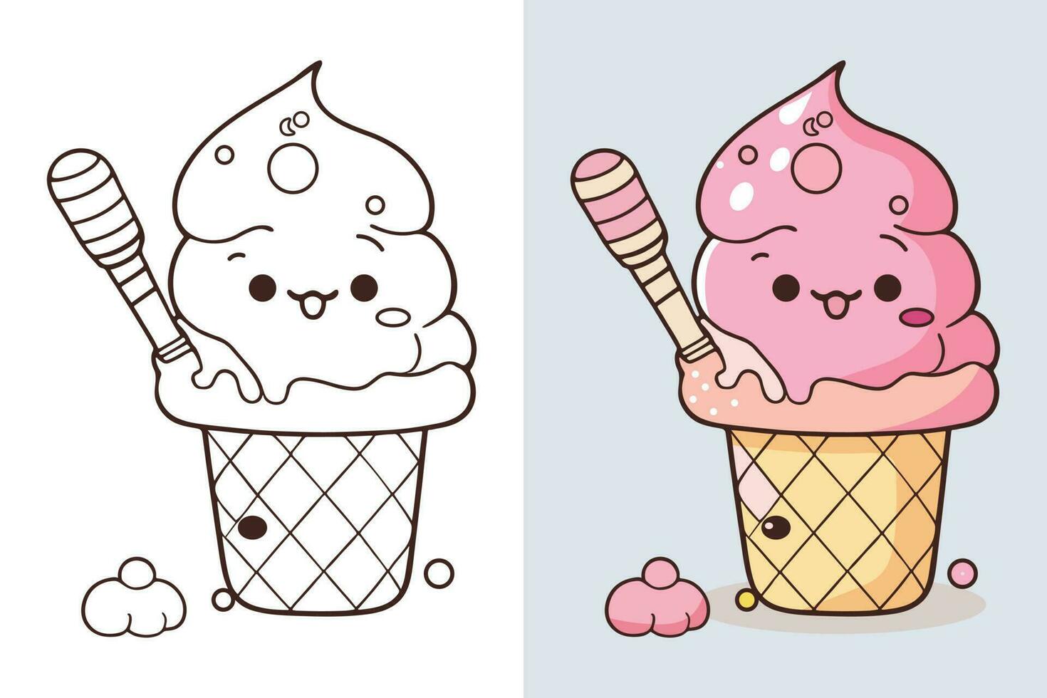 mignonne la glace crème dessin animé ligne art vecteur icône illustration, nourriture boisson plat dessin animé concept pro vecteur, la glace crème dessin animé, la glace crème cône, dessin animé la glace crème