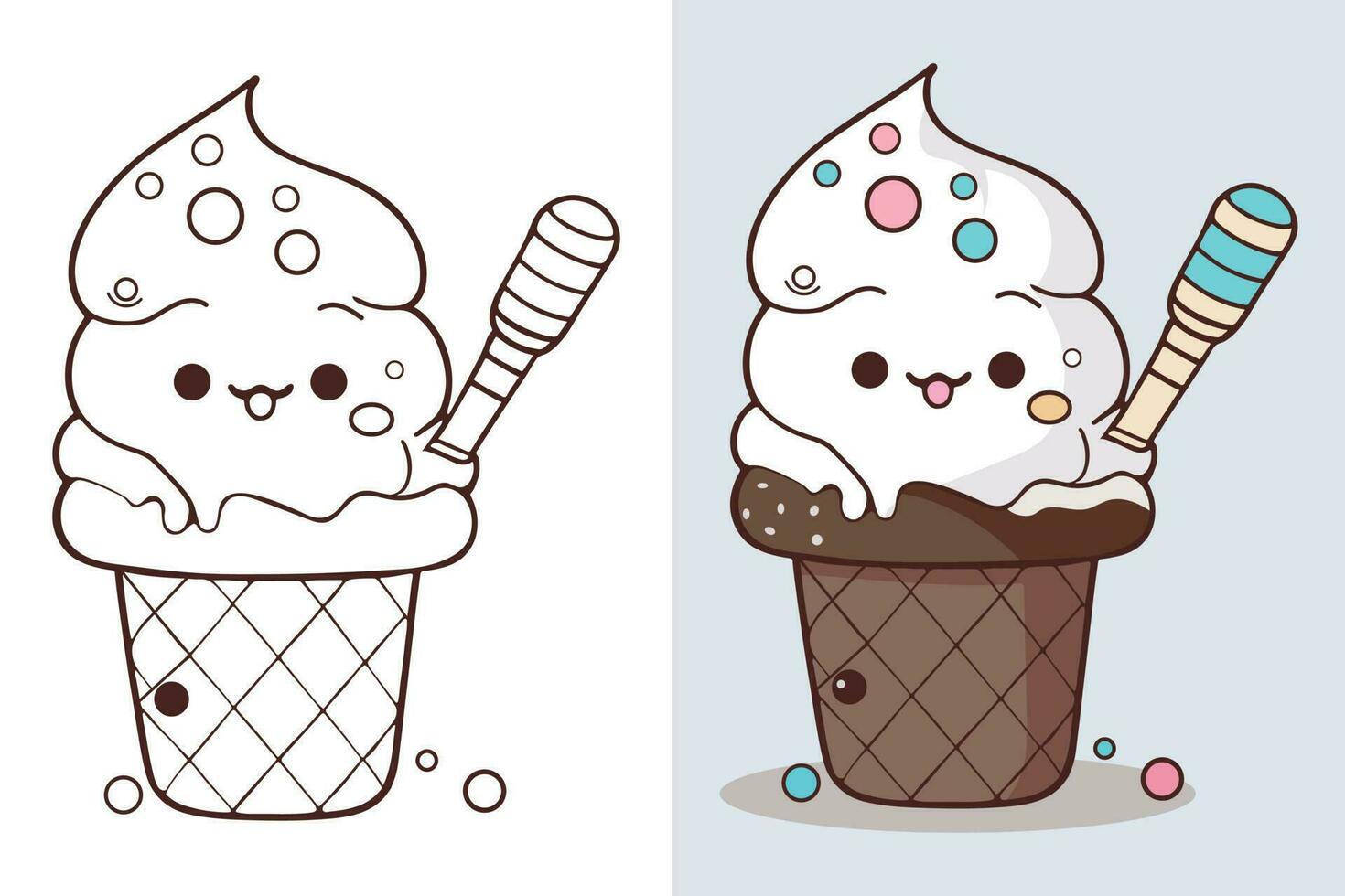 mignonne la glace crème dessin animé ligne art vecteur icône illustration, nourriture boisson plat dessin animé concept pro vecteur, la glace crème dessin animé, la glace crème cône, dessin animé la glace crème