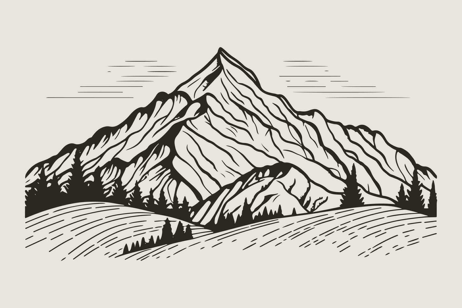 Montagne vecteur, Montagne silhouette, assorti Montagne arbre vecteur, main tiré Montagne vecteur, Montagne icône des illustrations vecteur