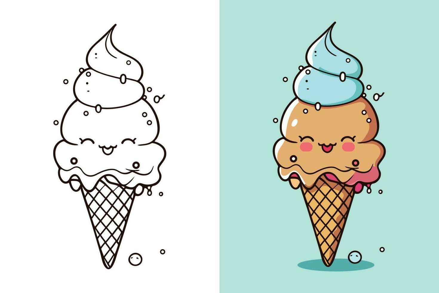 mignonne la glace crème dessin animé ligne art vecteur icône illustration, nourriture boisson plat dessin animé concept pro vecteur, la glace crème dessin animé, la glace crème cône, dessin animé la glace crème