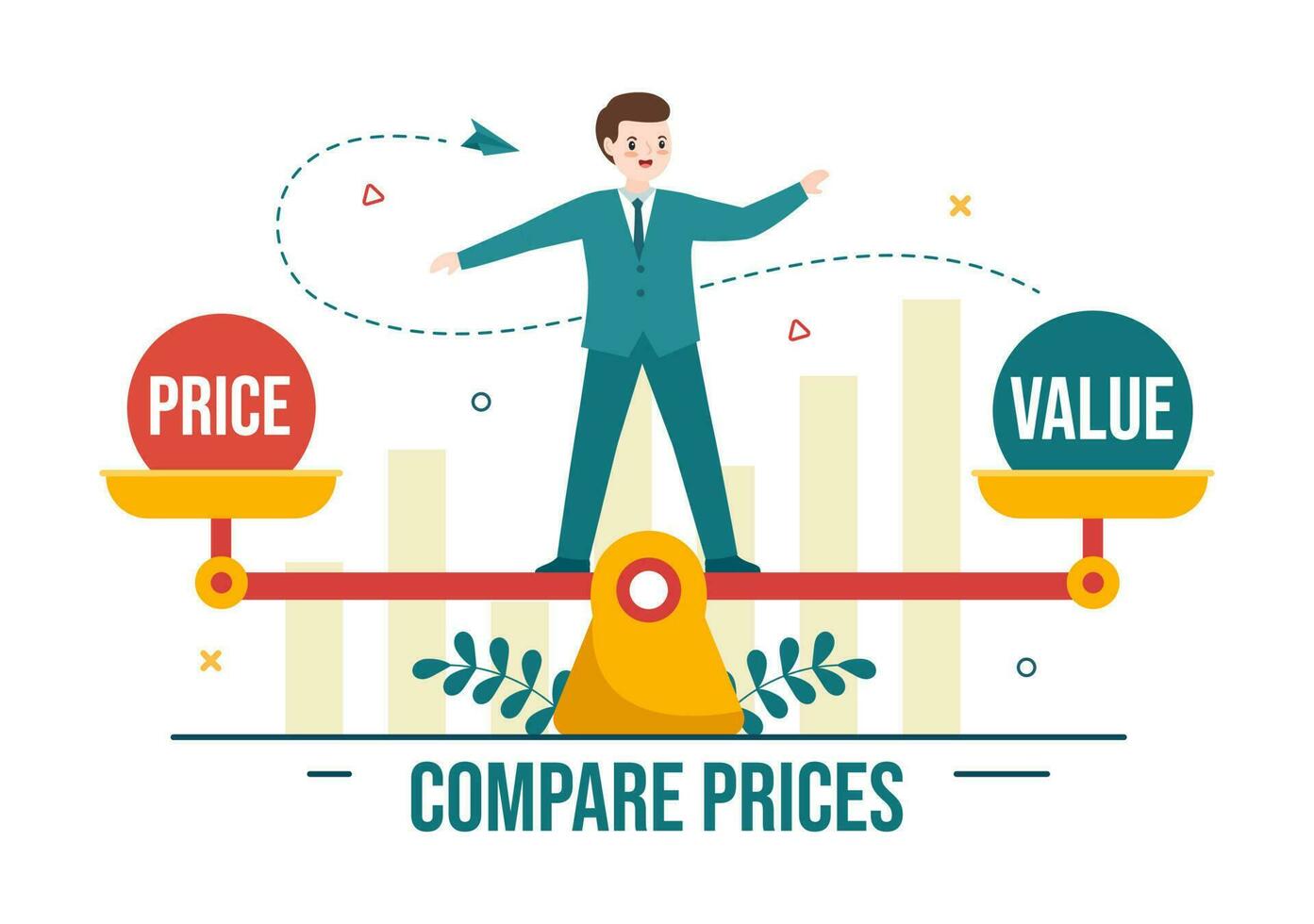 comparer des prix vecteur illustration de inflation dans économie, Balance avec prix et valeur des biens dans plat dessin animé main tiré atterrissage page modèles
