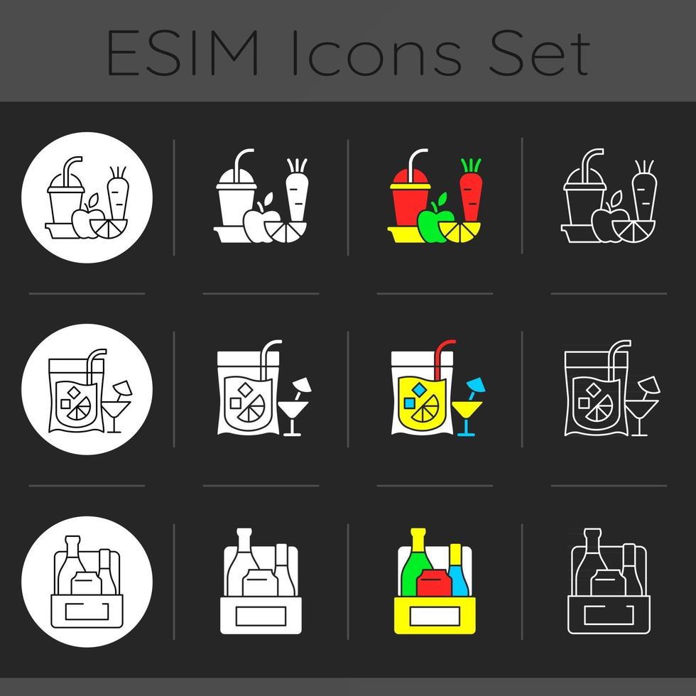 ensemble d'icônes thème sombre option à emporter et livraison vecteur