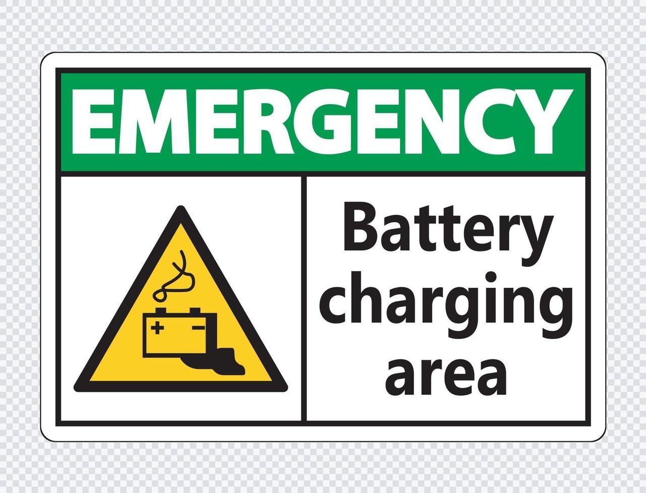 Signe de zone de charge de batterie d'urgence sur fond transparent vecteur