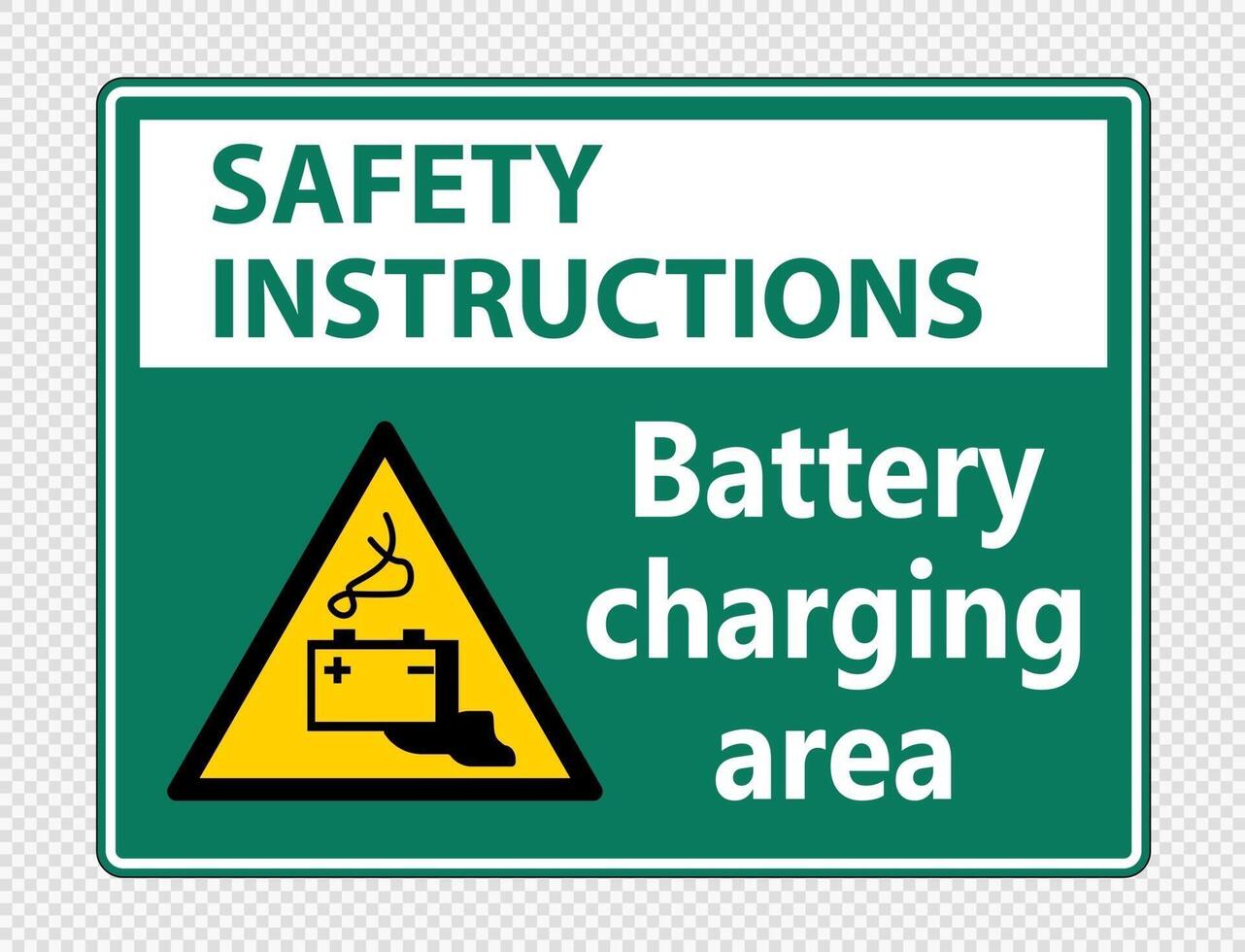 Consignes de sécurité signe de la zone de chargement de la batterie sur fond transparent vecteur