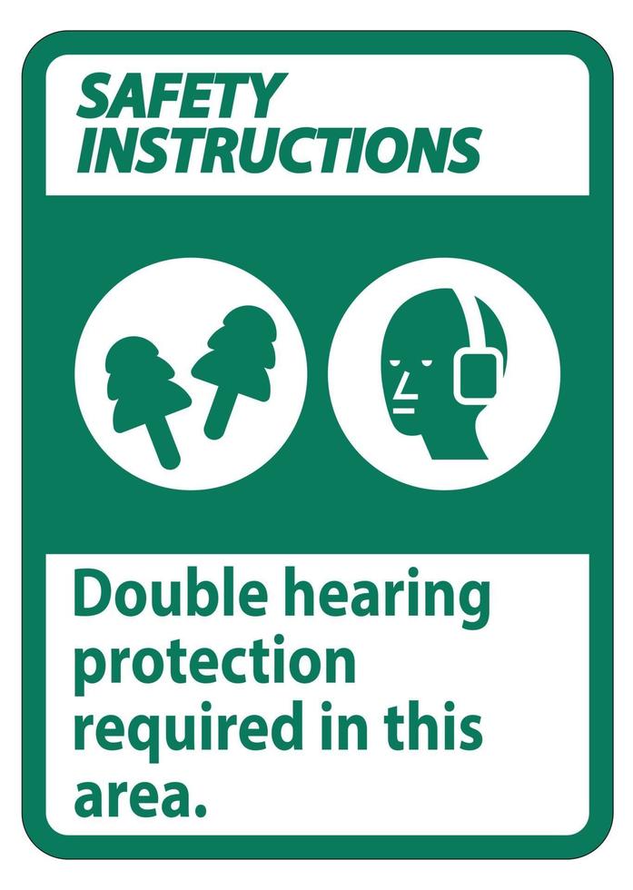 les consignes de sécurité signent une double protection auditive requise dans cette zone avec des cache-oreilles et des bouchons d'oreille vecteur