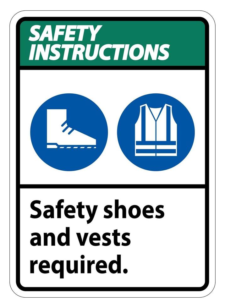 Chaussures de sécurité et gilet requis avec symboles ppe sur fond blanc vecteur