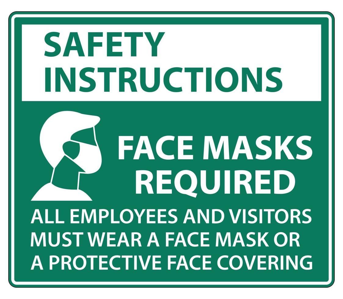 Instructions de sécurité masques obligatoires signe sur fond blanc vecteur