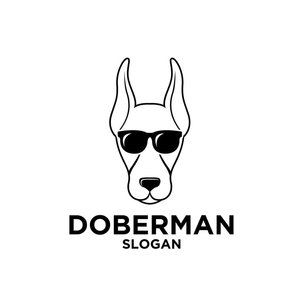 Tête de chien doberman mignon simple utilisé lunettes de soleil vector logo icône illustration design