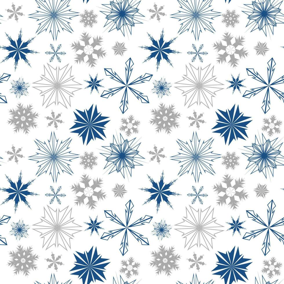 vecteur modèle avec bleu et argent flocons de neige sur une blanc Contexte. Nouveau année s texture pour décorer tissus, cartes, vêtements, faire-part, décoration, intérieur, etc.