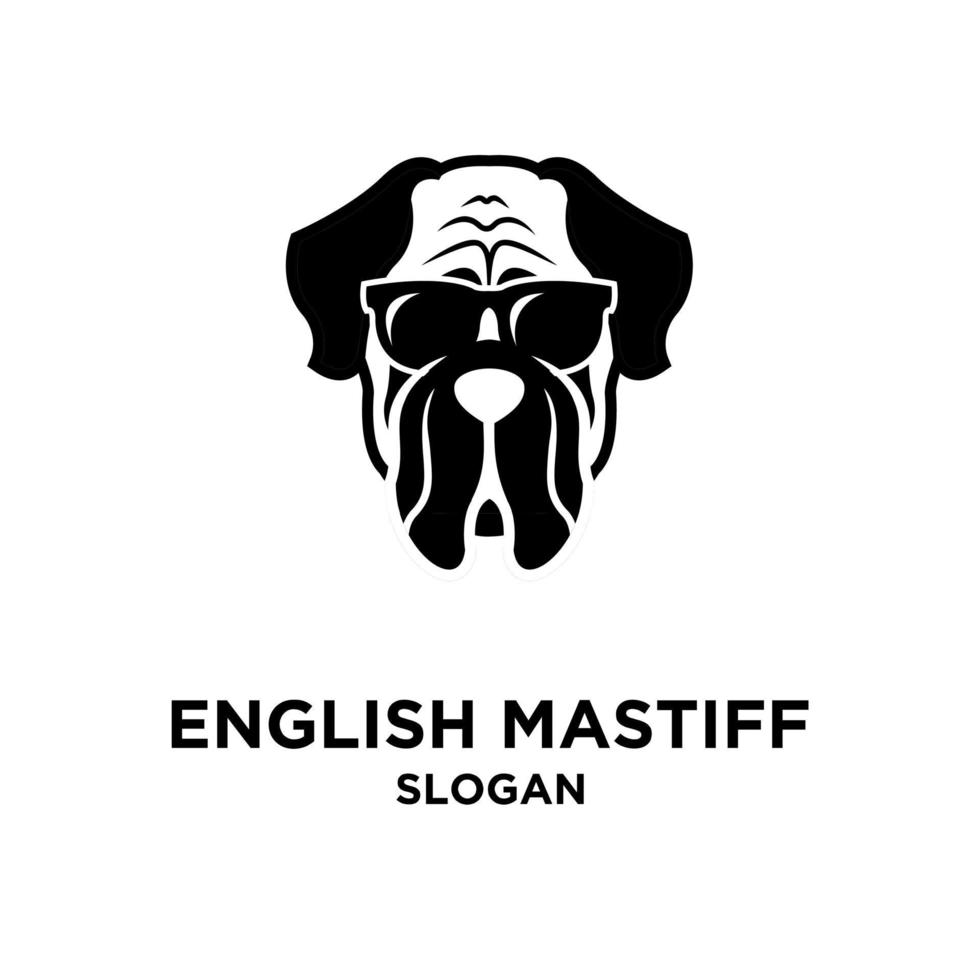 Tête de chien mastiff anglais portant des lunettes de soleil vector logo icône illustration design