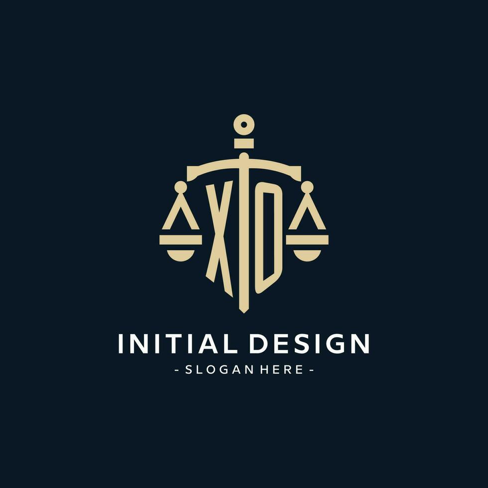 xo initiale logo avec échelle de Justice et bouclier icône vecteur