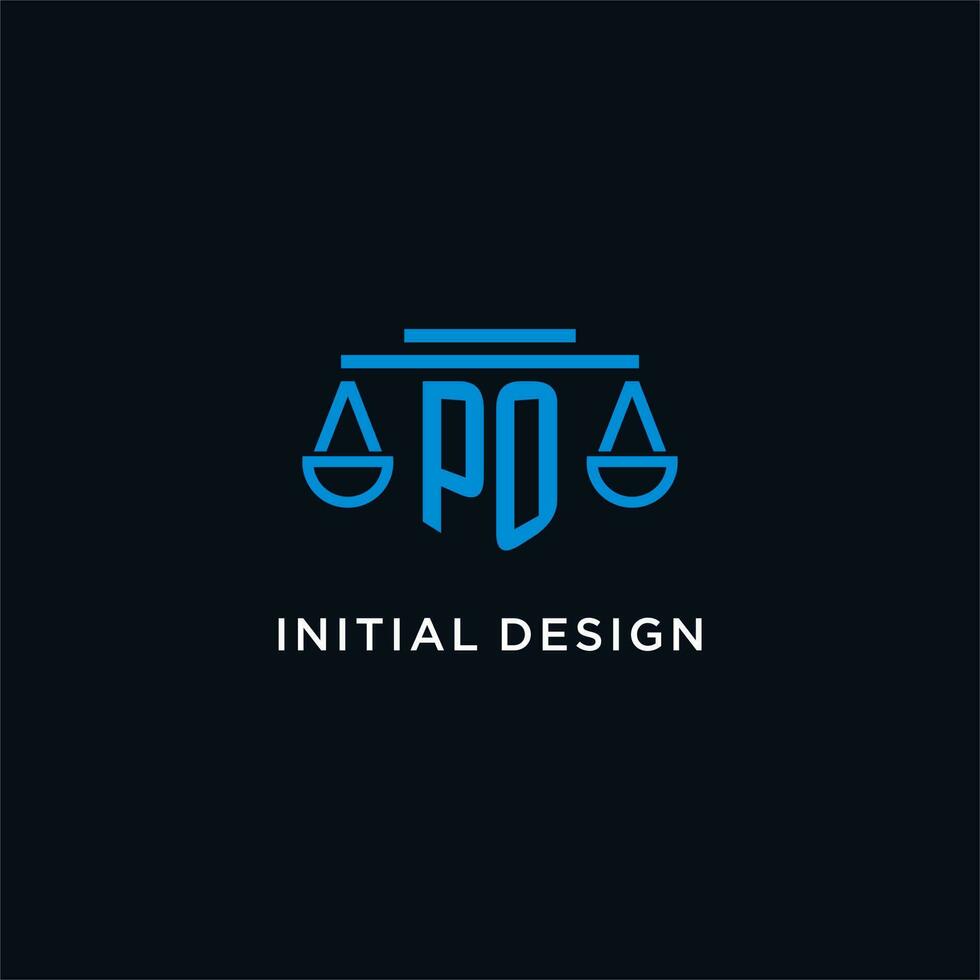 po monogramme initiale logo avec Balance de Justice icône conception inspiration vecteur