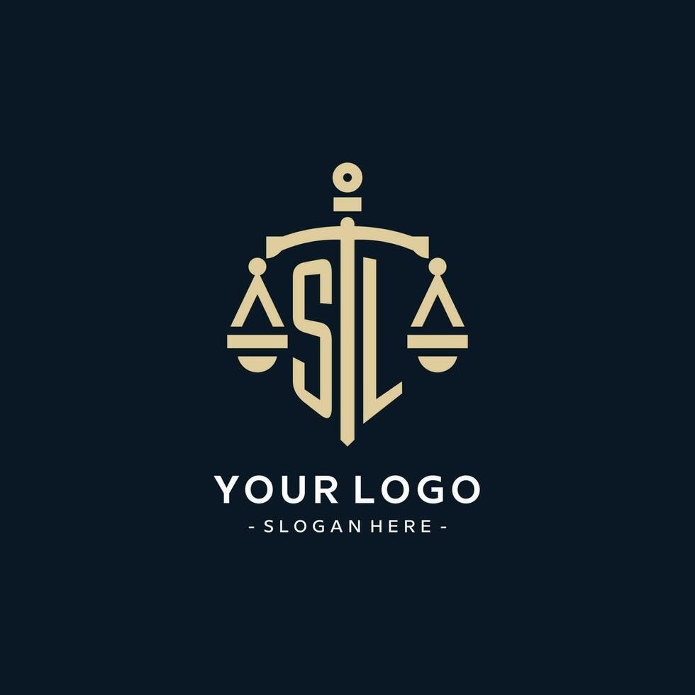 sl initiale logo avec échelle de Justice et bouclier icône vecteur