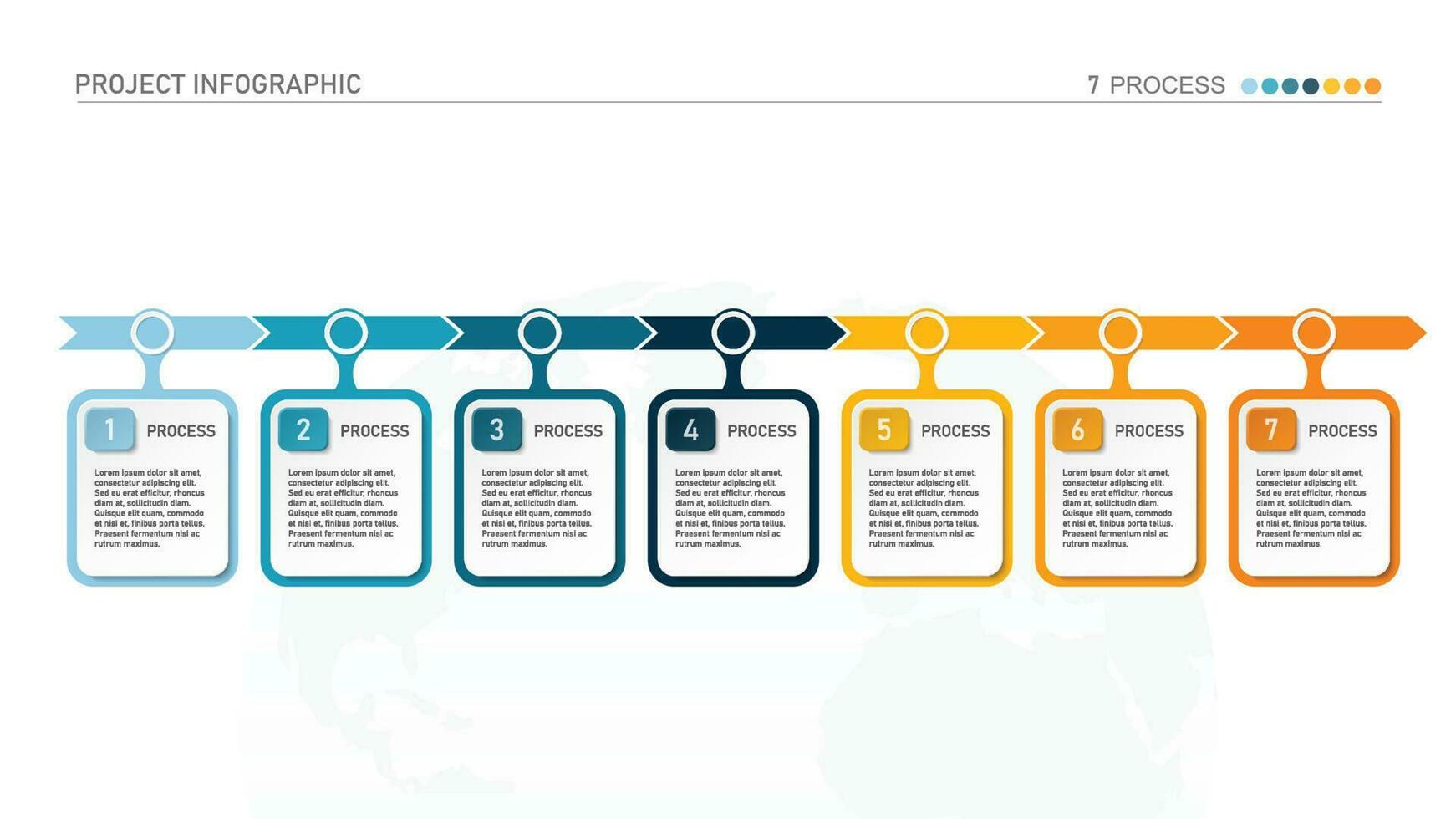 horizontal chronologie ou organigramme avec Sept carré éléments et espace pour données. concept de sept successif pas de entreprise processus. vecteur