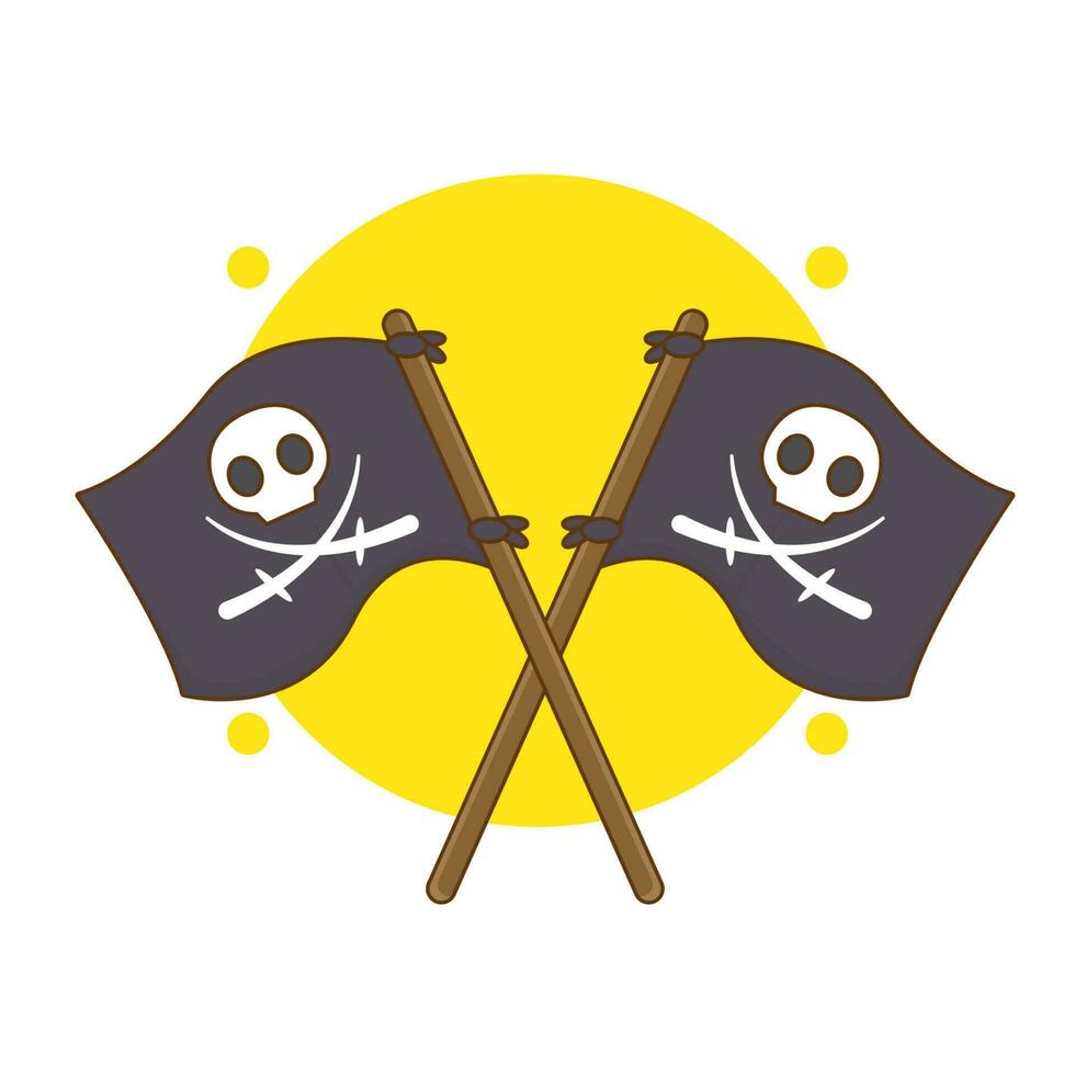 noir agitant déchiré pirate drapeau avec blanc crâne. pirate concept conception. plat dessin animé style. isolé Contexte. vecteur art illustration