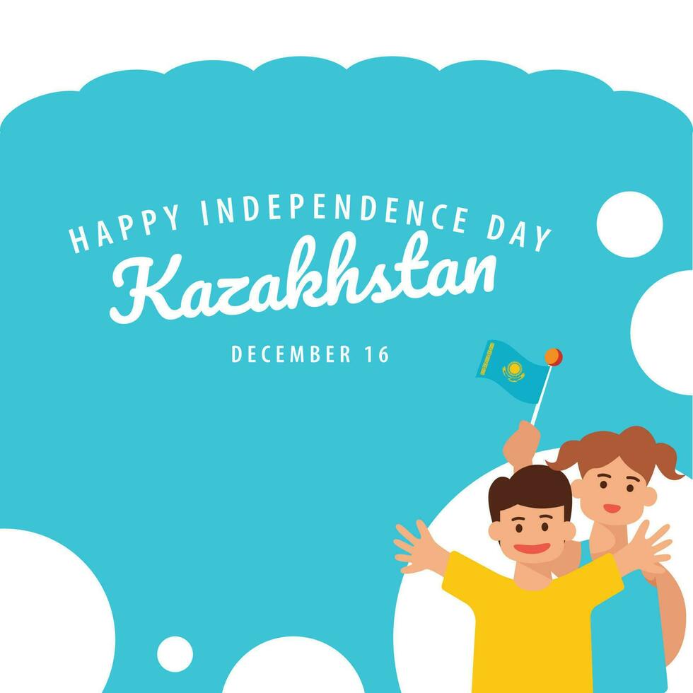 kazakhstan indépendance journée vecteur illustration avec une garçon et le sien maman agitant le nationale drapeau.