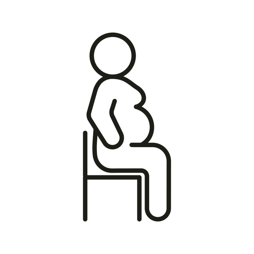 Enceinte femme avec ventre asseoir sur chaise, ligne icône. prénatal période, grossesse. maternité, parent dans attendant bébé. noir Couleur linéaire signe. vecteur contour