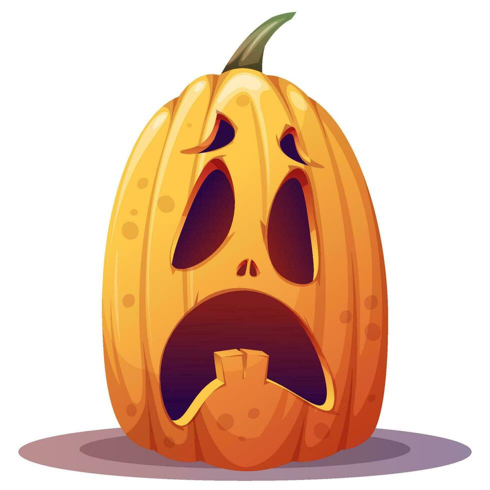 Halloween Orange citrouille avec effrayé visage sur isolé Contexte. Halloween vacances symbole.cartoon vecteur illustration.