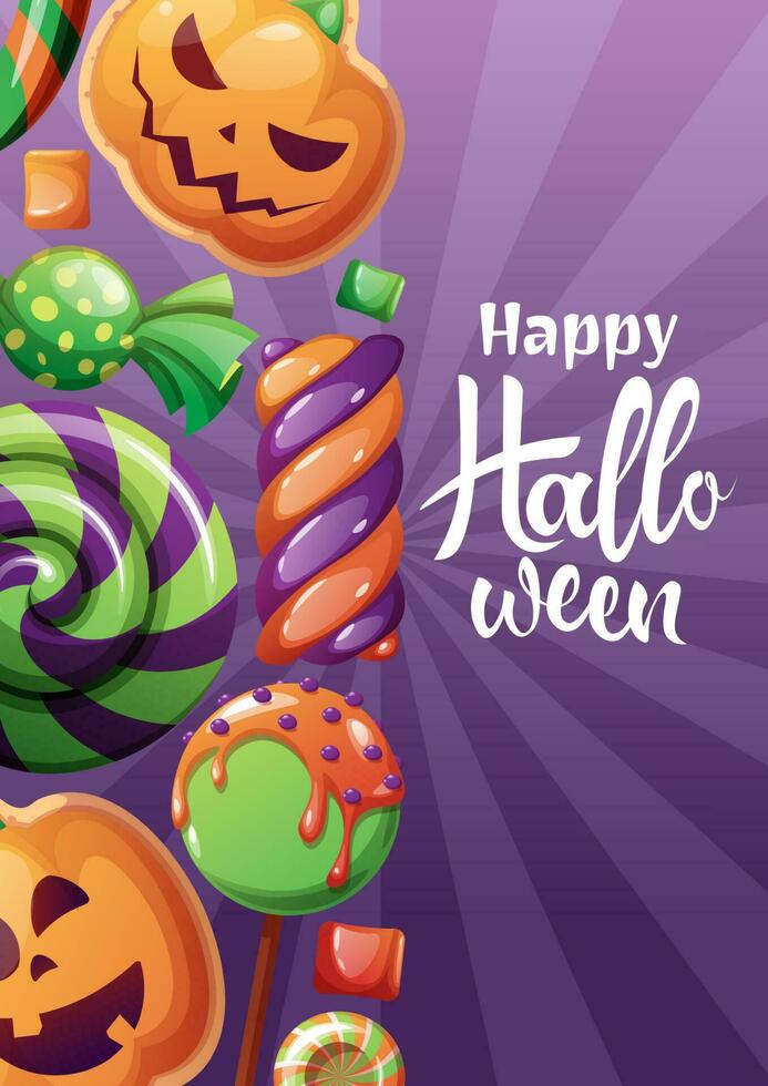 vecteur carte avec Halloween bonbons ou affiche pour le vacances avec manuscrit coligraphie. fête invitation, tour ou traiter.