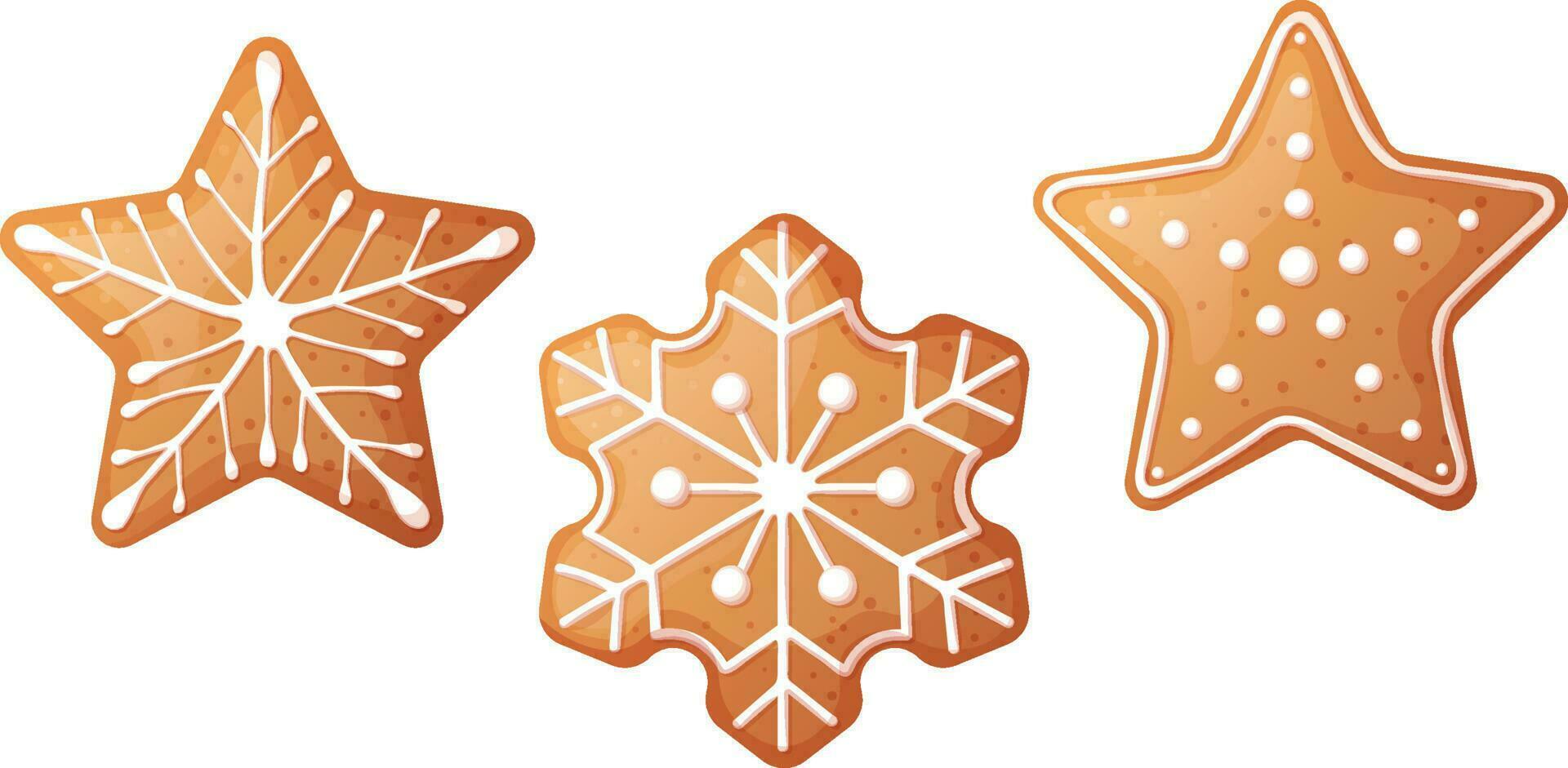 Noël pain d'épice ensemble flocon de neige, étoile avec magnifique motifs de sucré glaçage. vacances biscuits sur un isolé Contexte. vecteur icône