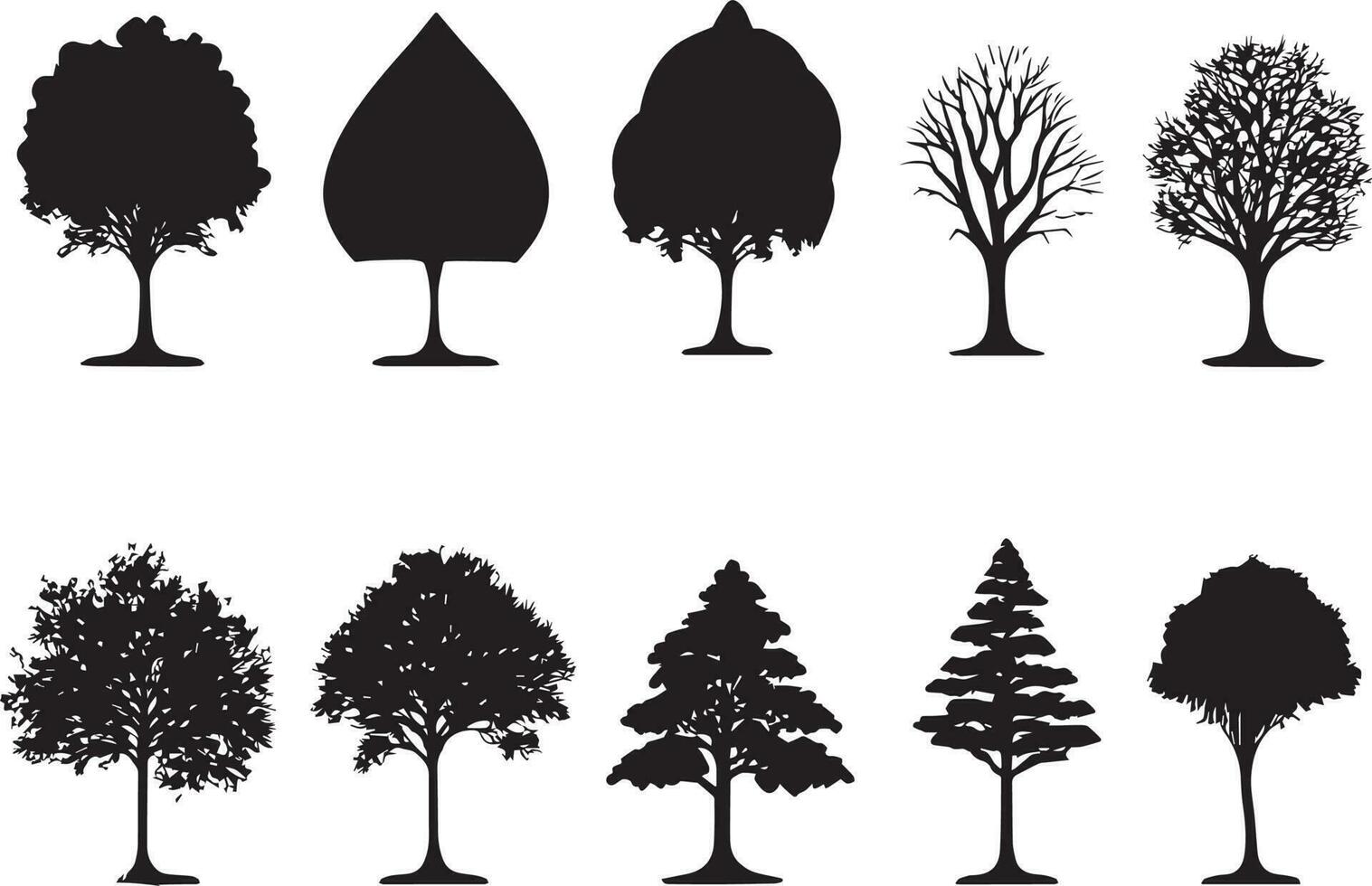 vecteur ensemble de plante et arbre silhouette illustration, minimaliste arbre silhouette ensemble