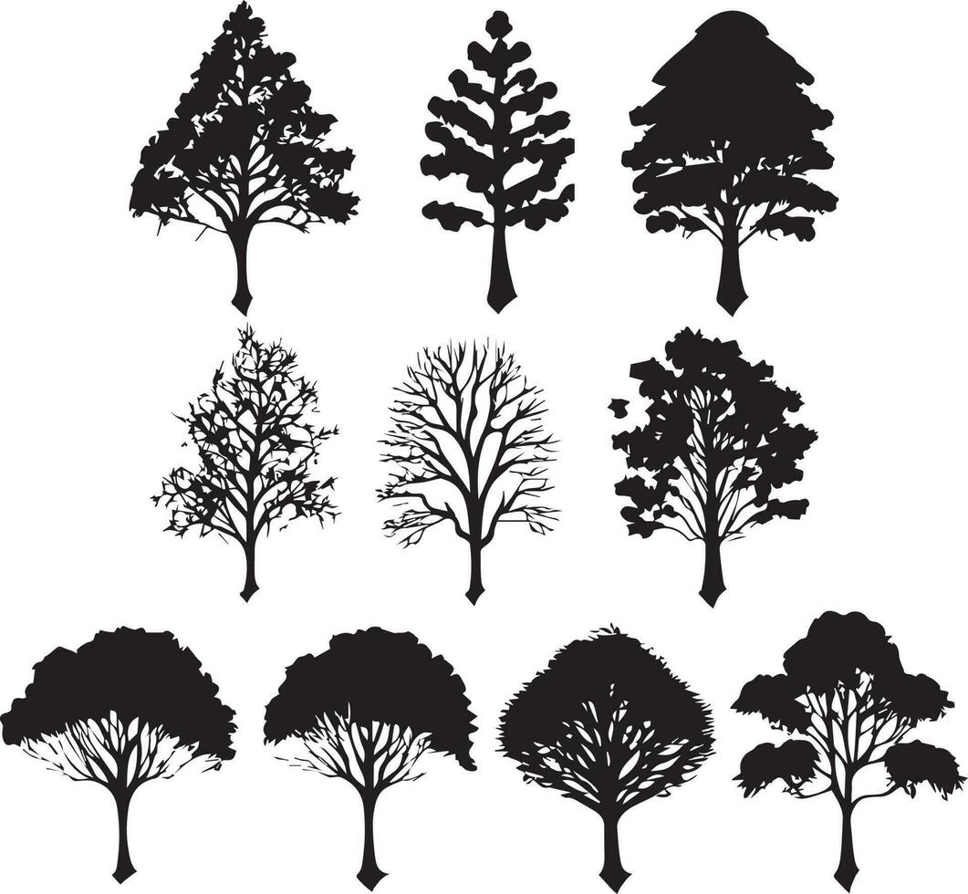 vecteur ensemble de plante et arbre silhouette illustration, minimaliste arbre silhouette ensemble