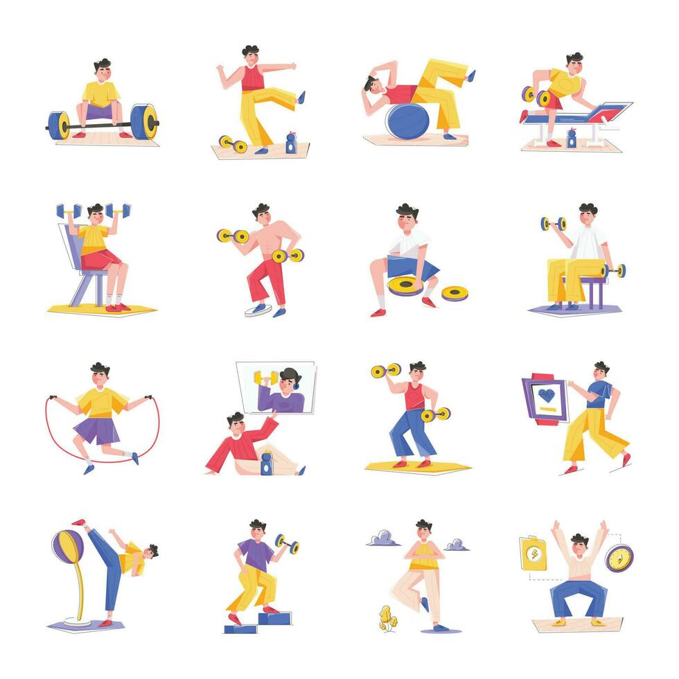 moderne pack de faire des exercices plat des illustrations vecteur