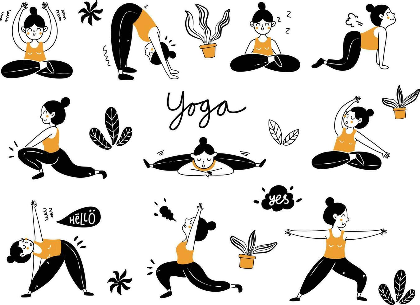 ensemble collection mignonne calme yoga pose illustration vecteur