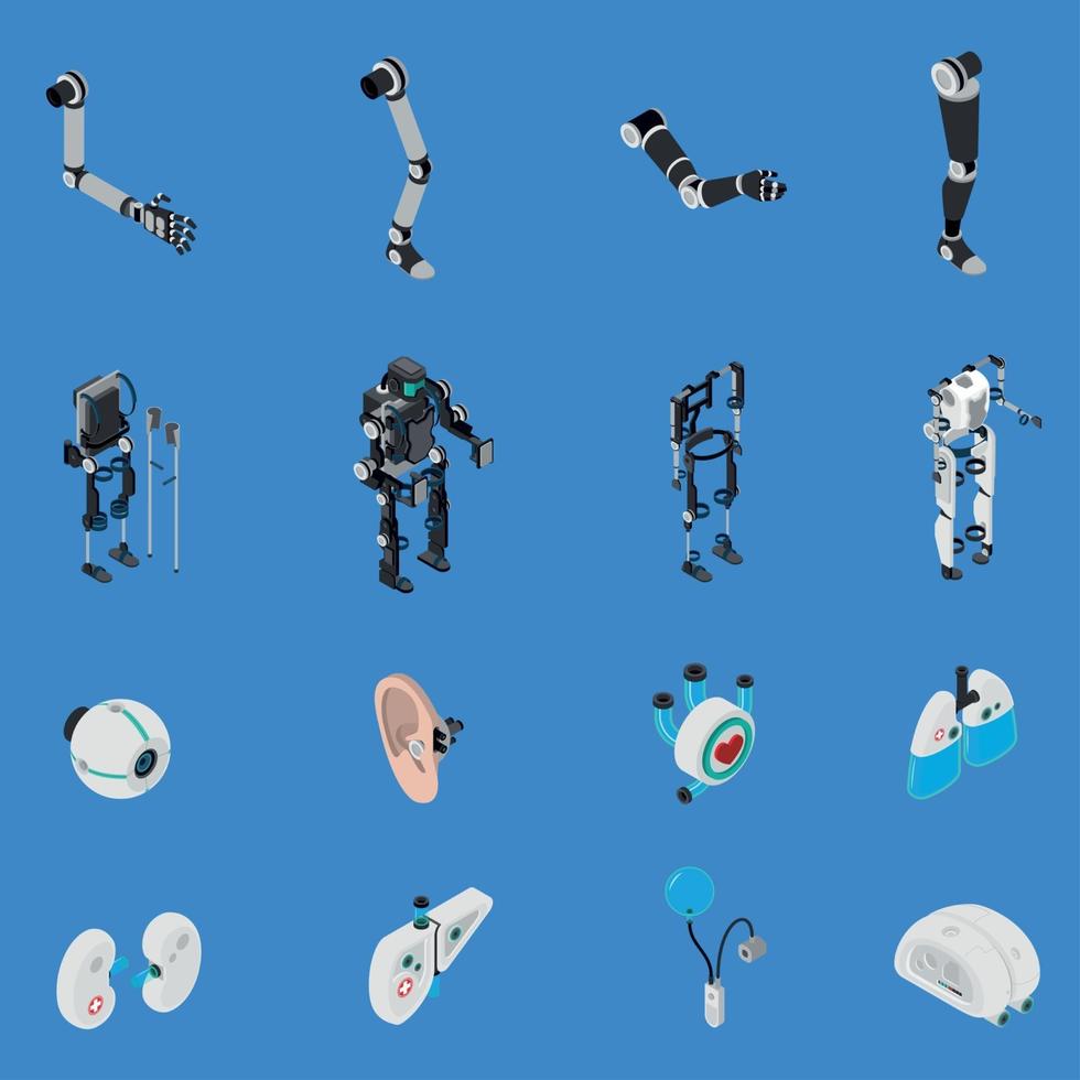 icônes de prothèses bioniques exosquelette définies illustration vectorielle vecteur