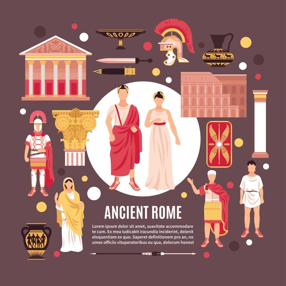 illustration vectorielle de rome antique composition plate affiche vecteur