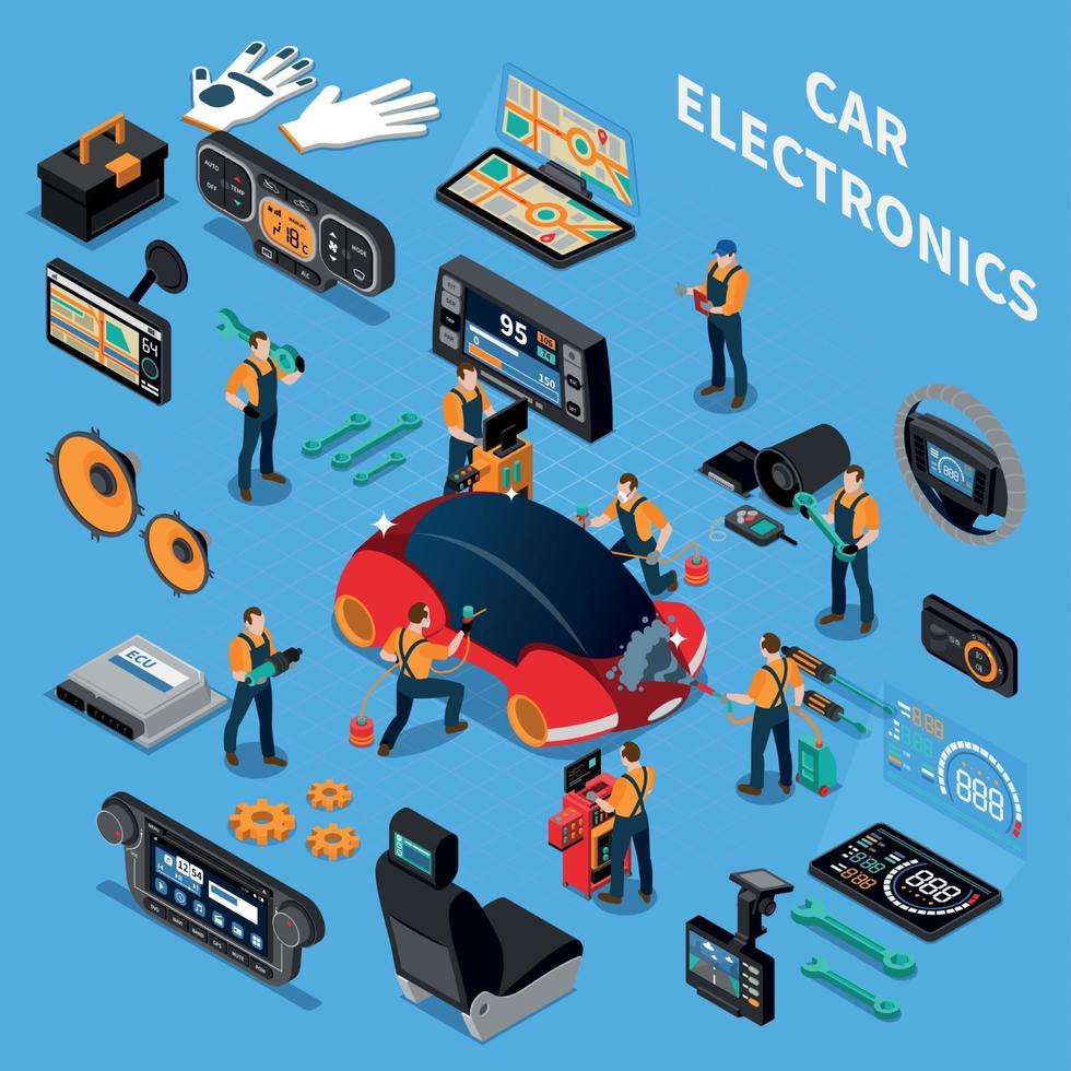 illustration vectorielle de voiture électronique et service concept vecteur