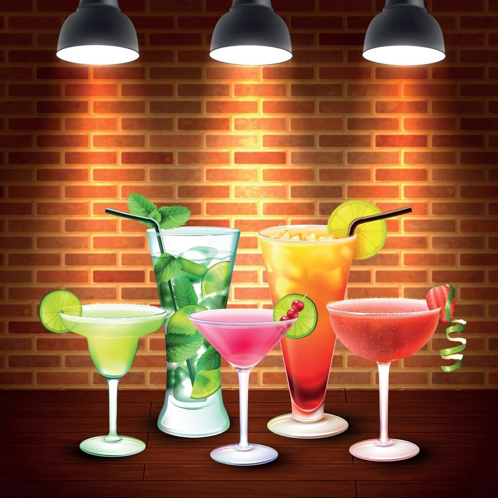 cocktails illustration vectorielle de composition colorée réaliste vecteur