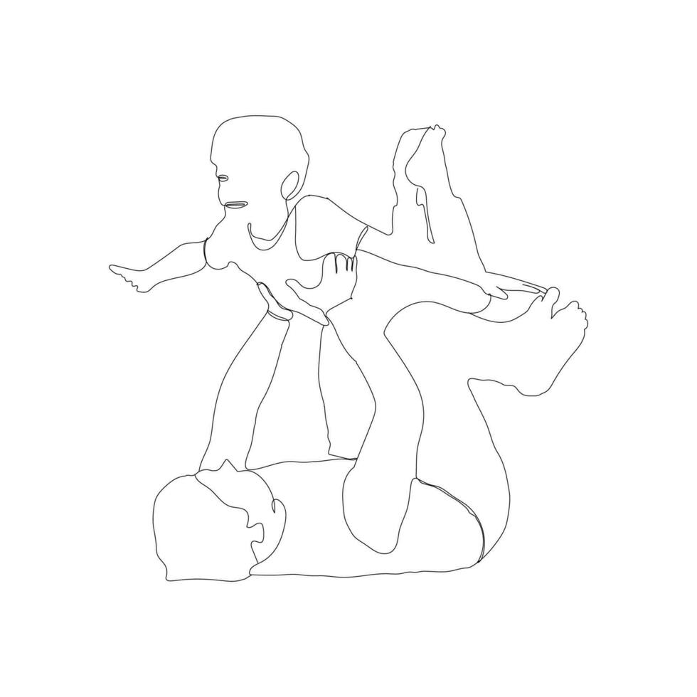 père et fils en volant pose continu ligne dessin. levage excité peu enfant fils Célibataire ligne dessin. du père journée concept ligne art. du père journée vecteur