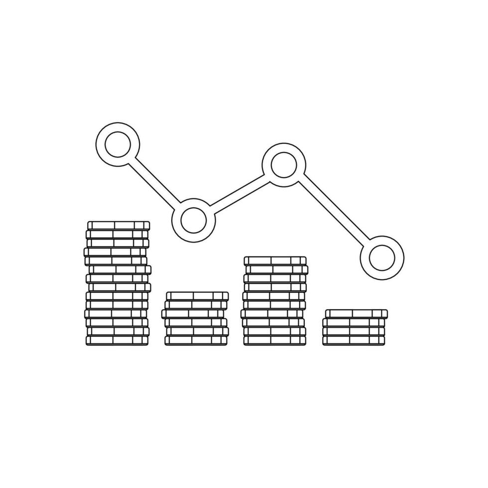 or pièces de monnaie prix vers le bas rouge graphique noir contour icône vecteur isolé. prix dollar bas. plat style vecteur illustration.