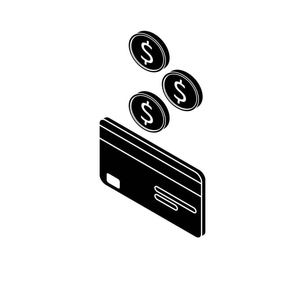 en espèces avoir une banque carte la gauche vue - blanc contour icône vecteur isométrique. cashback un service et en ligne argent remboursement. concept de transfert argent, commerce électronique. plat style vecteur illustration.