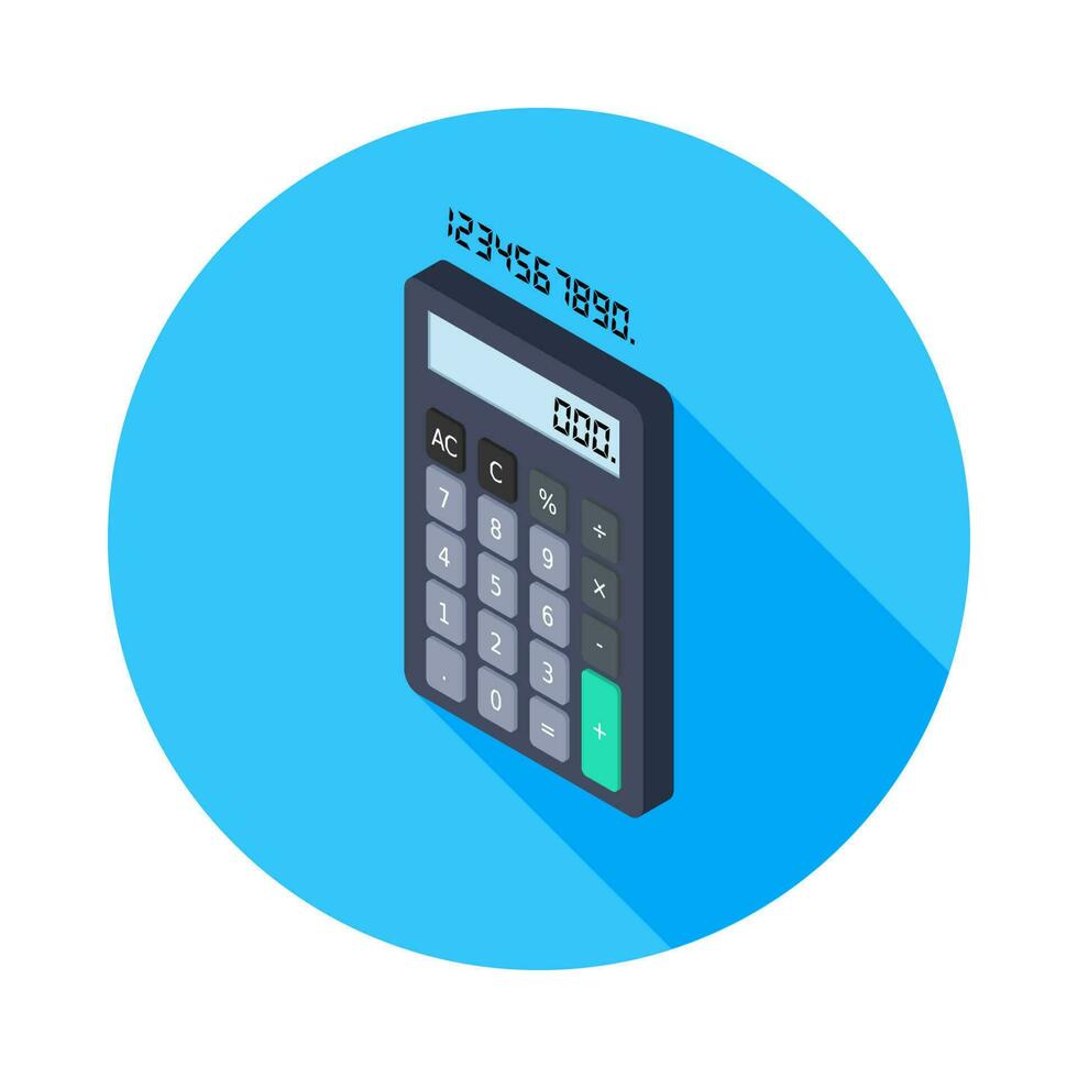 calculatrice et numérique nombre la gauche vue icône vecteur isométrique. plat style vecteur illustration.