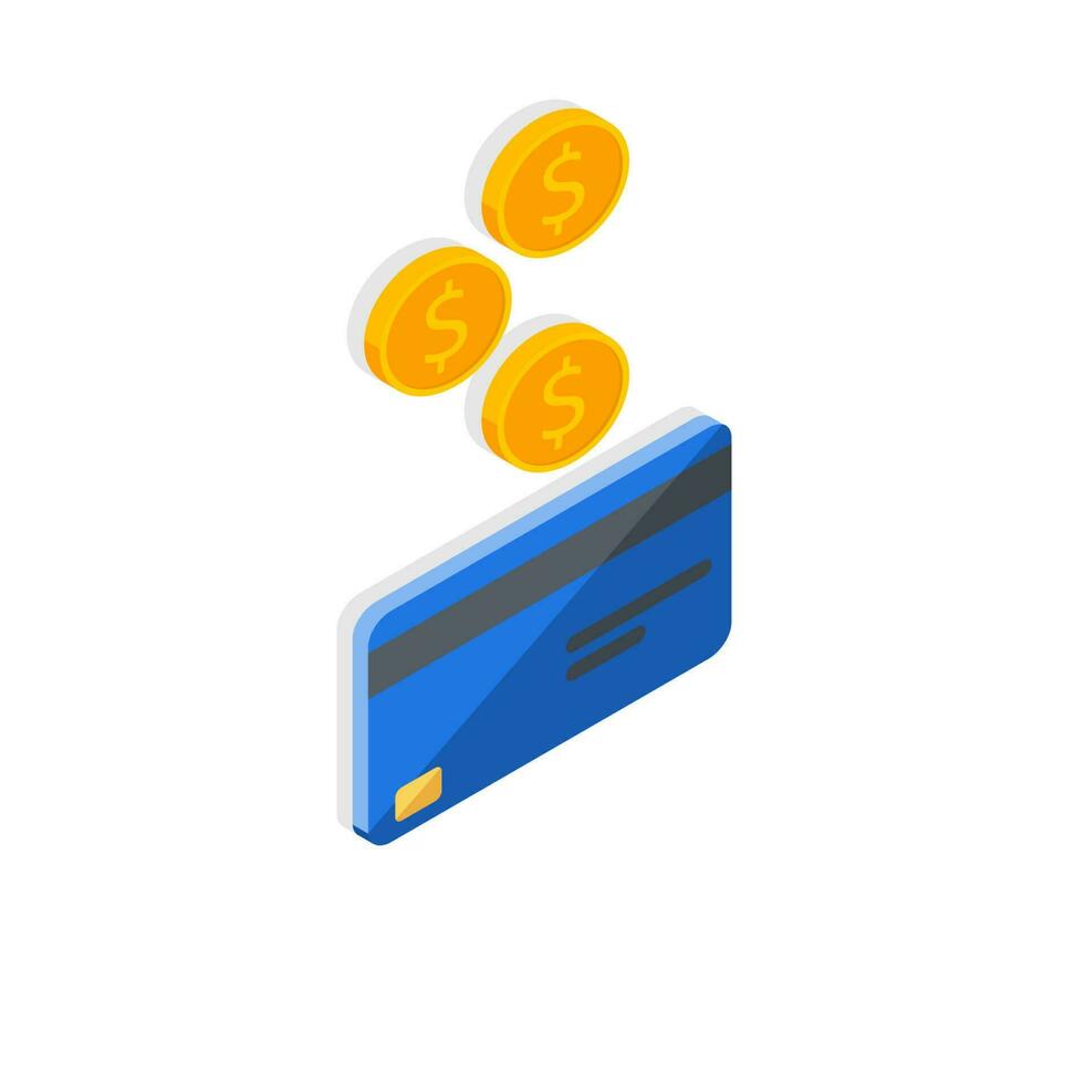 en espèces avoir une banque carte bleu droite vue - ombre icône vecteur isométrique. cashback un service et en ligne argent remboursement. concept de transfert argent, commerce électronique, économie compte.