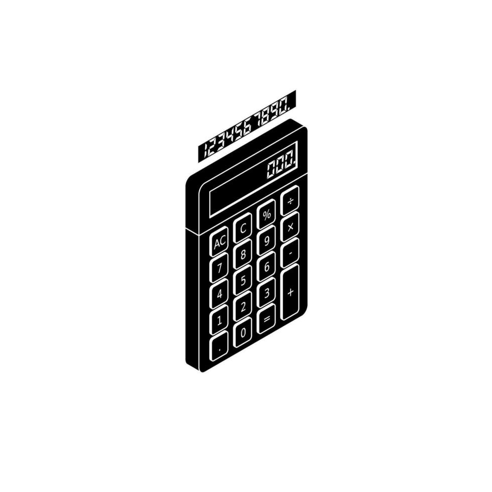 calculatrice et numérique nombre droite vue blanc contour icône vecteur isométrique. plat style vecteur illustration.