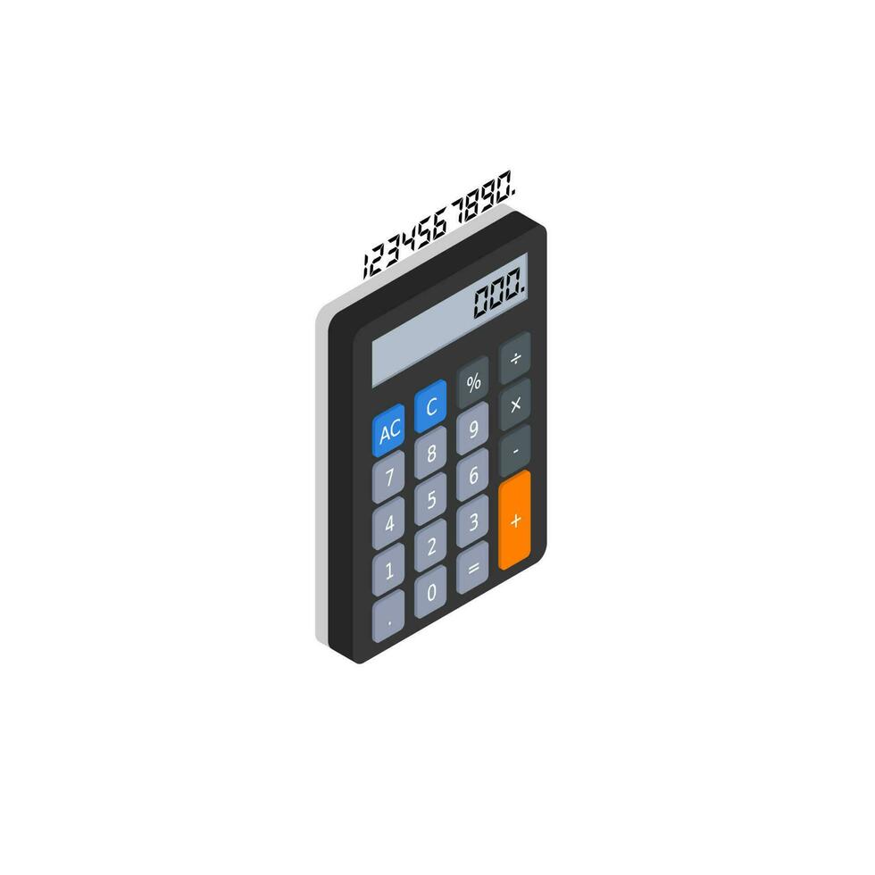 calculatrice et numérique nombre droite vue ombre icône vecteur isométrique. plat style vecteur illustration.