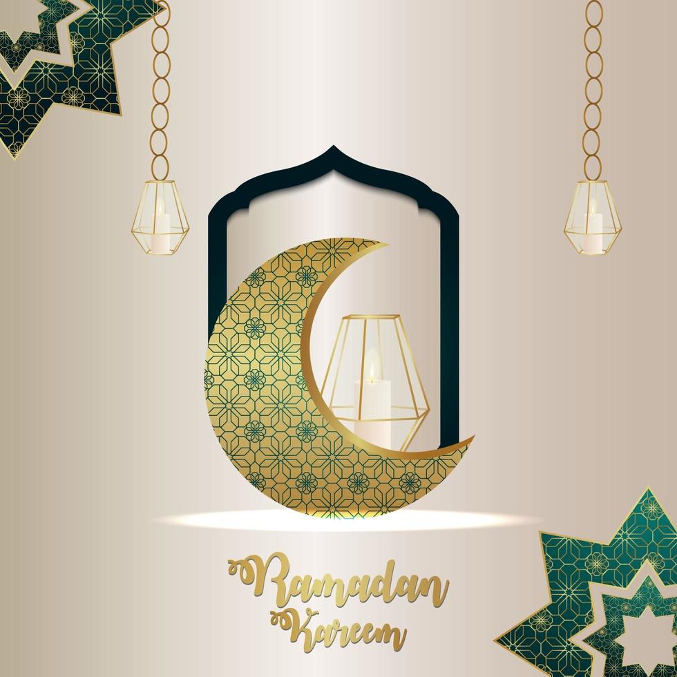 fond de célébration ramadan kareem avec motif vectoriel islamique lune et lanterne