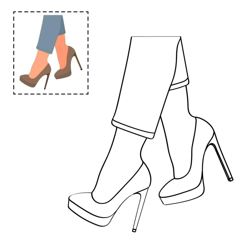 enfants coloration livre pour filles. femelle jambes dans une pose. des chaussures talons aiguilles, haute talons vecteur