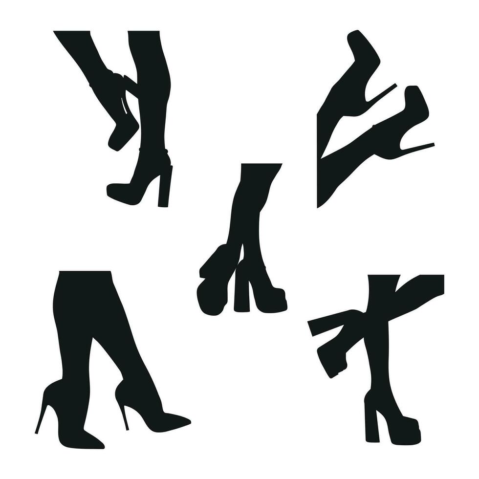 ensemble noir silhouette de femelle jambes dans une pose. des chaussures talons aiguilles, haute talons. marche, debout, en cours d'exécution, sauter, Danse vecteur