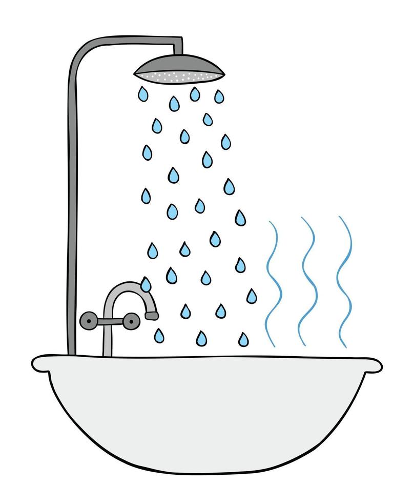 illustration vectorielle de dessin animé de douche baignoire et eau chaude vecteur