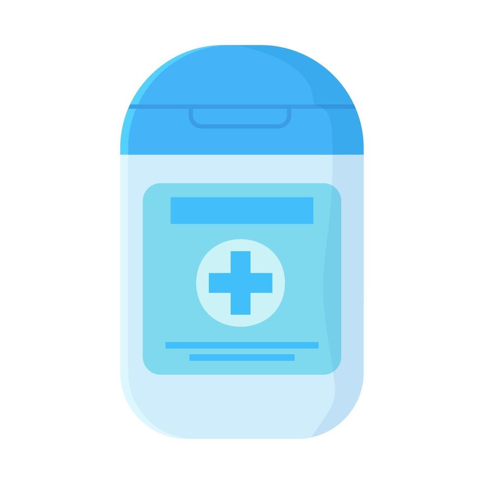 antiseptique à la main dans une bouteille bleue covid 19 désinfectant pour médicaments sanitaires gel antibactérien utilisation concept illustration vectorielle stock dans un style plat vecteur
