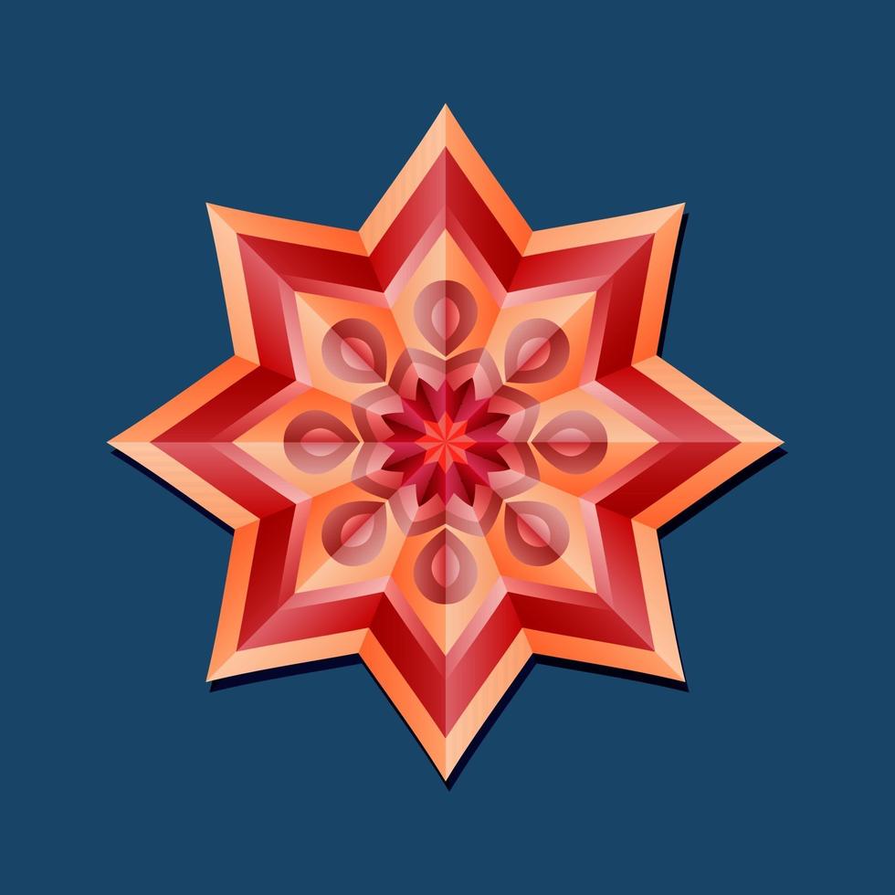 il s'agit d'un mandala polygonal géométrique rouge en forme d'étoile avec un motif floral oriental vecteur