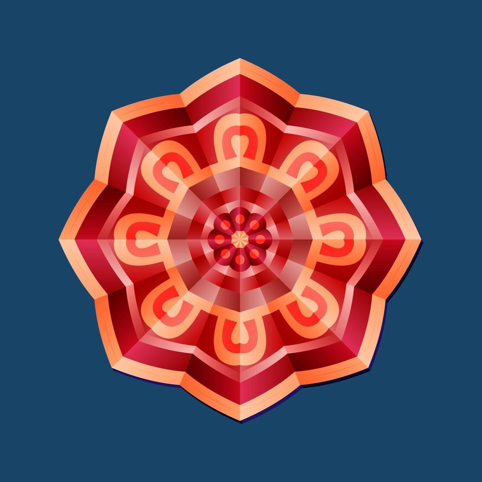 c'est un mandala polygonal géométrique rouge avec un motif floral vecteur