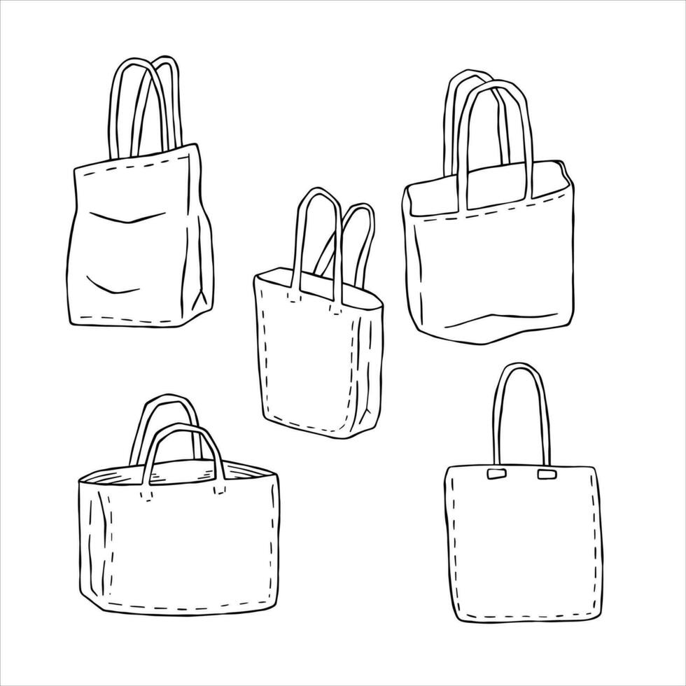 Toile fourre-tout sac. tissu éco client. contour dessin animé illustration. réutilisable sac pour les courses vecteur